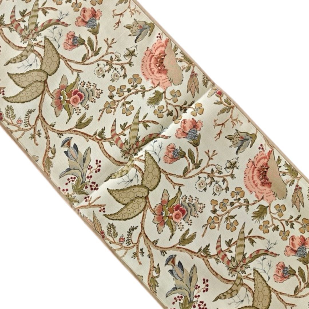 Sonata Floral Print Table Runner - Coral Slub -