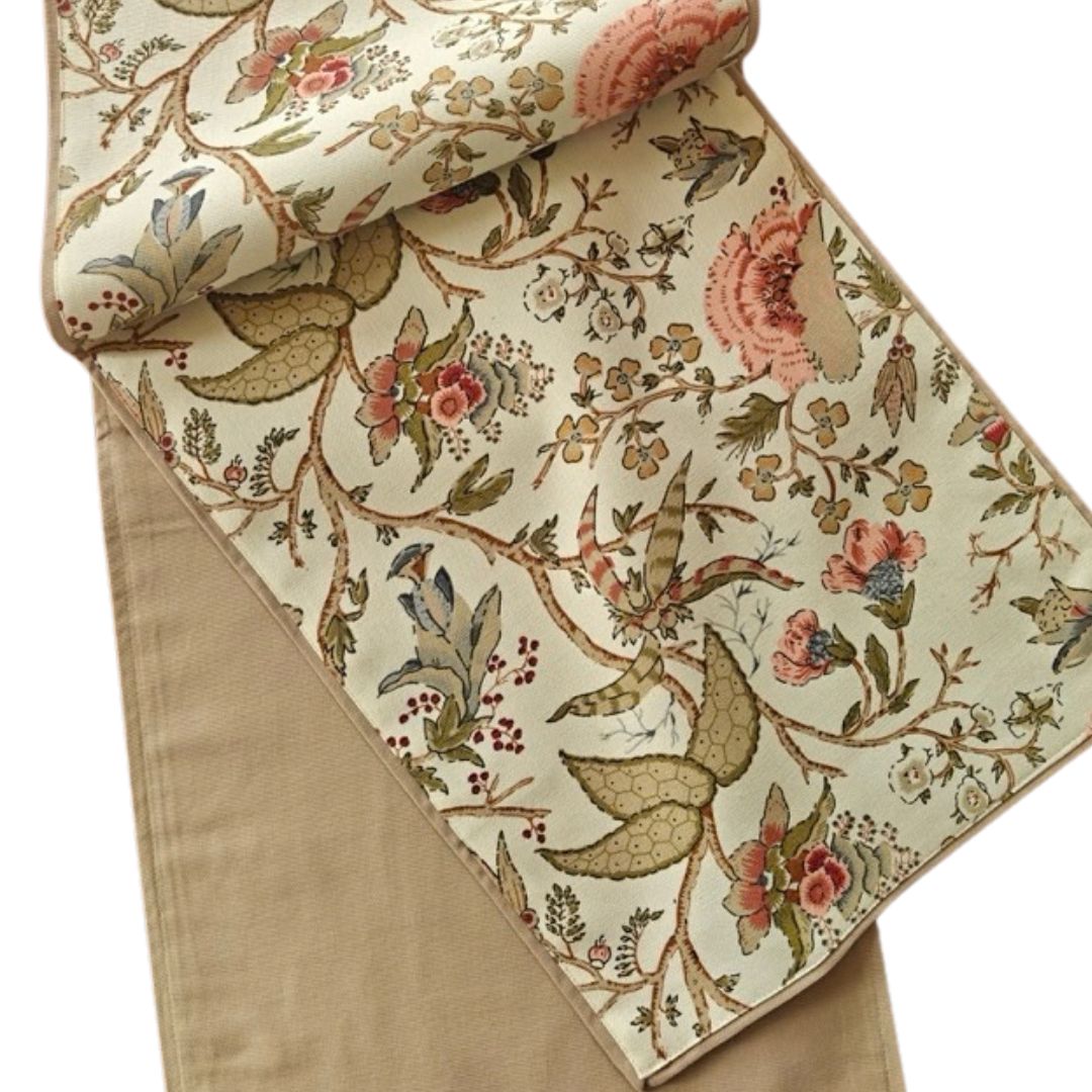 Sonata Floral Print Table Runner - Coral Slub -