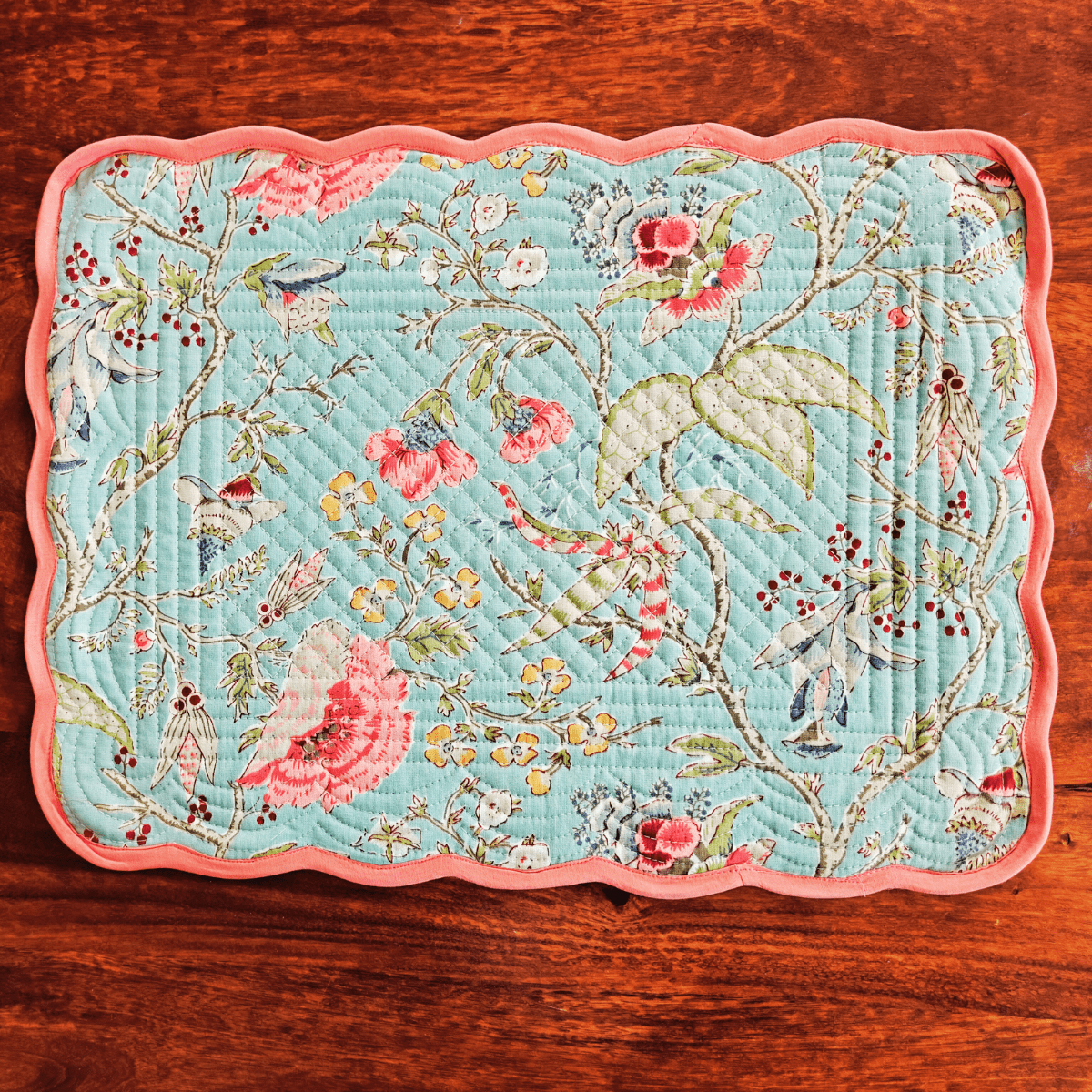 Sonata Quilted Reversible Placemats – 100% Cotton – Set of 6 - Coral Slub - 