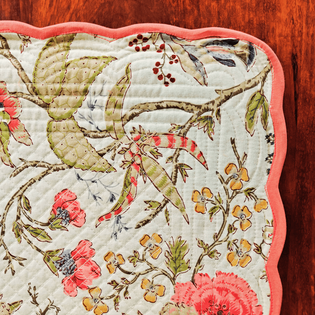 Sonata Quilted Reversible Placemats – 100% Cotton – Set of 6 - Coral Slub - 