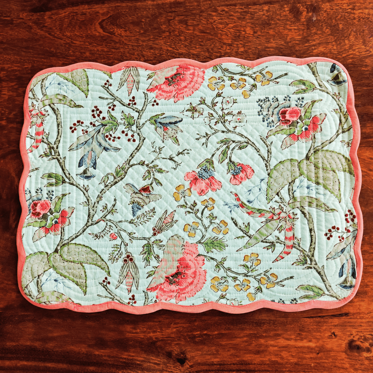 Sonata Quilted Reversible Placemats – 100% Cotton – Set of 6 - Coral Slub - 