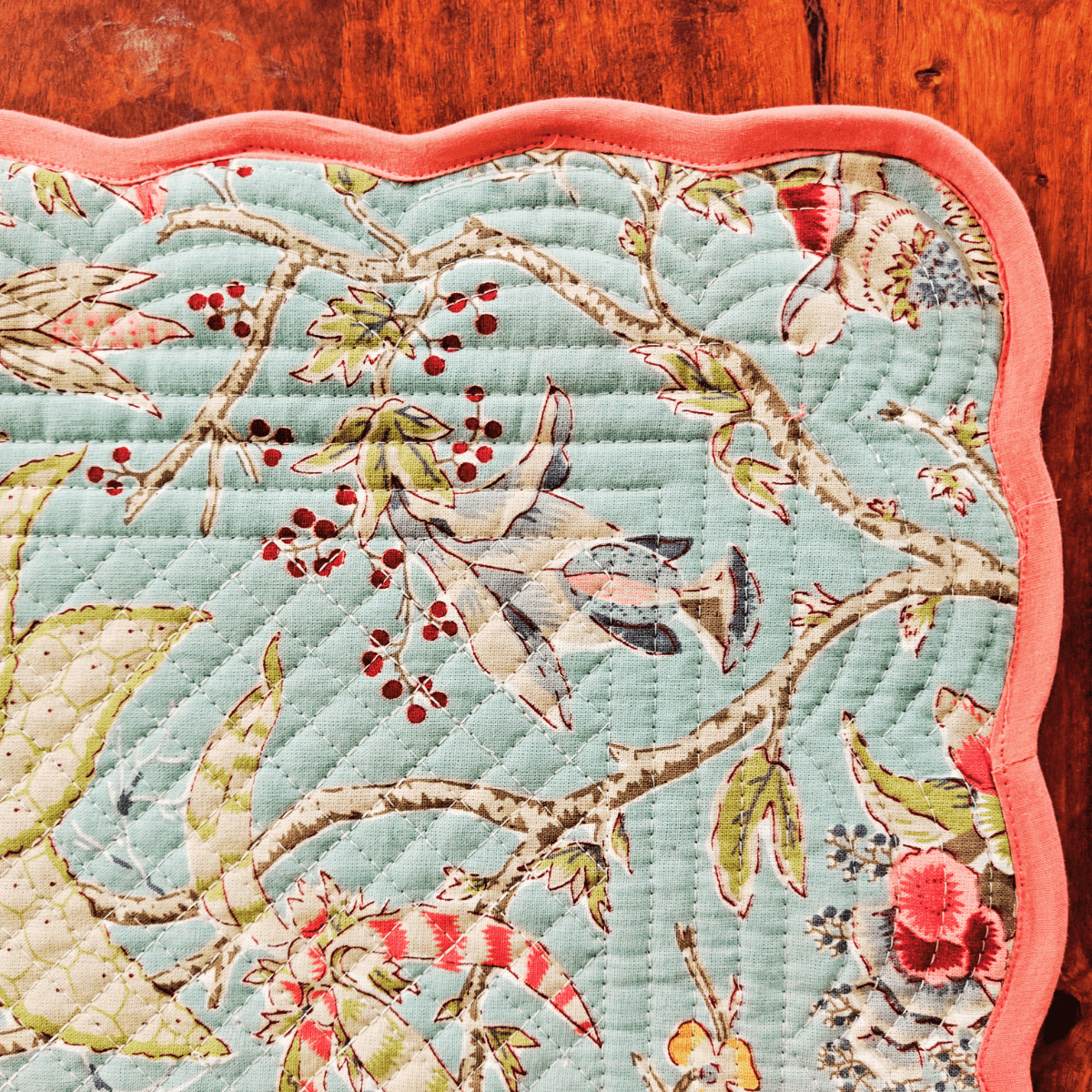 Sonata Quilted Reversible Placemats – 100% Cotton – Set of 6 - Coral Slub - 