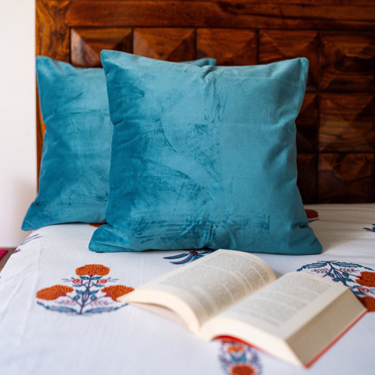 Suede Cushion Covers Aqua, 16" x 16", Pack of 2 - Coral Slub - 