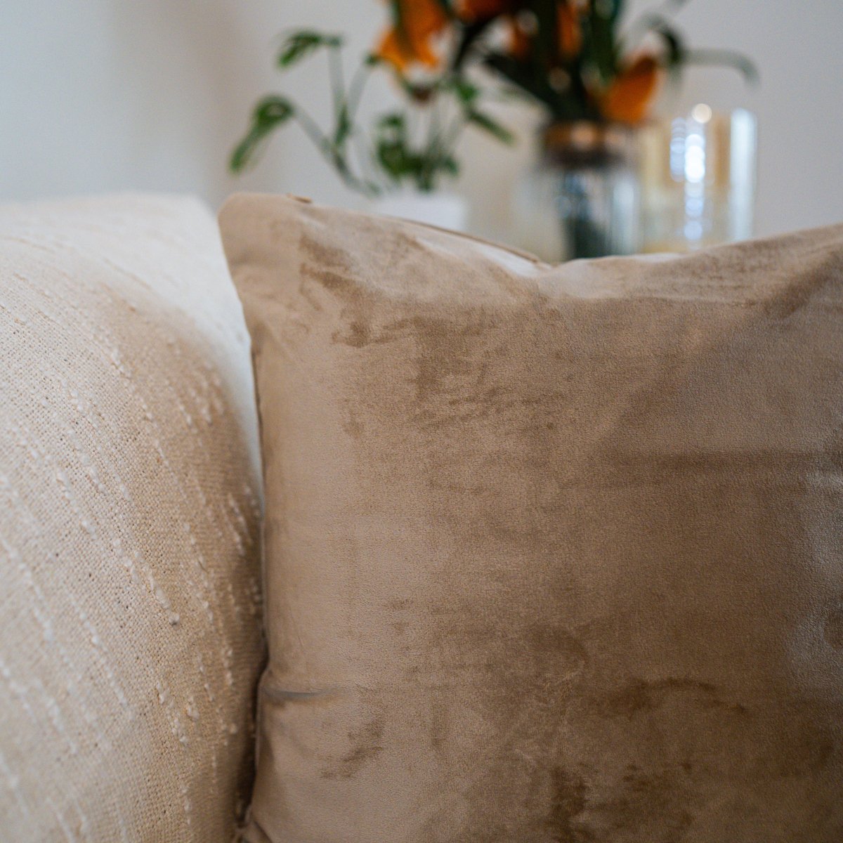 Suede Cushion Covers Beige, 16" x 16", Pack of 2 - Coral Slub - 