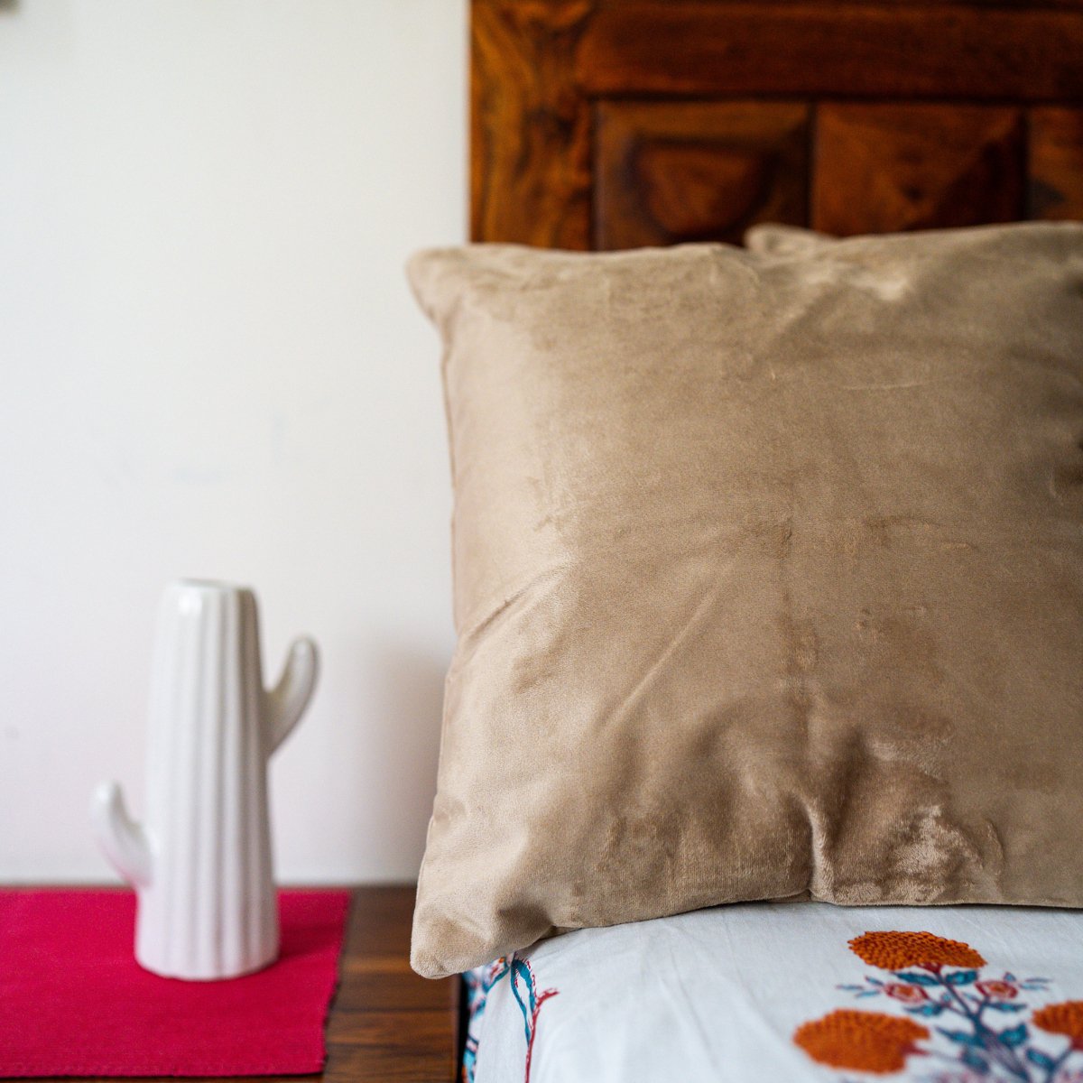 Suede Cushion Covers Beige, 16" x 16", Pack of 2 - Coral Slub - 