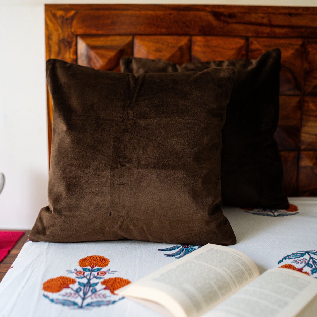 Suede Cushion Covers Coffee, 16" x 16", Pack of 2 - Coral Slub - 