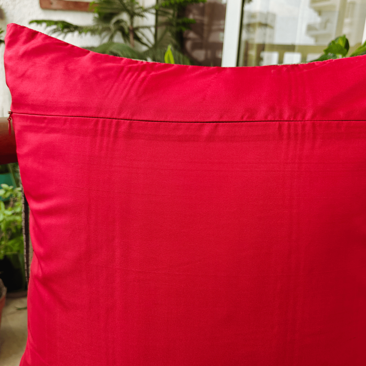 Sunflare Red Cushion Cover, 16" x 16", Pack of 1 - Coral Slub - 