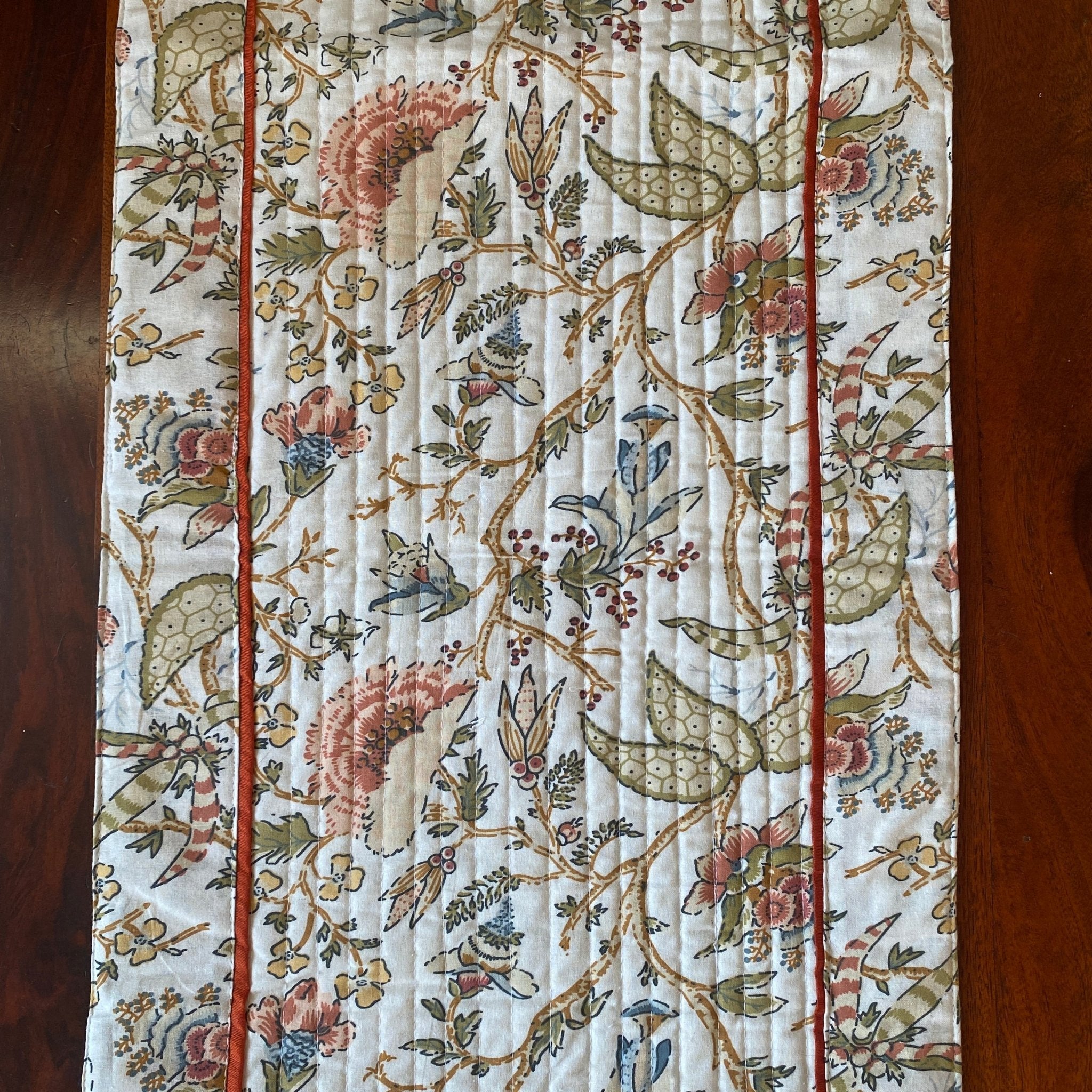 Sunkissed Peony Garden Print Table Runner, 100% cotton, 15" x 72" - Coral Slub - 