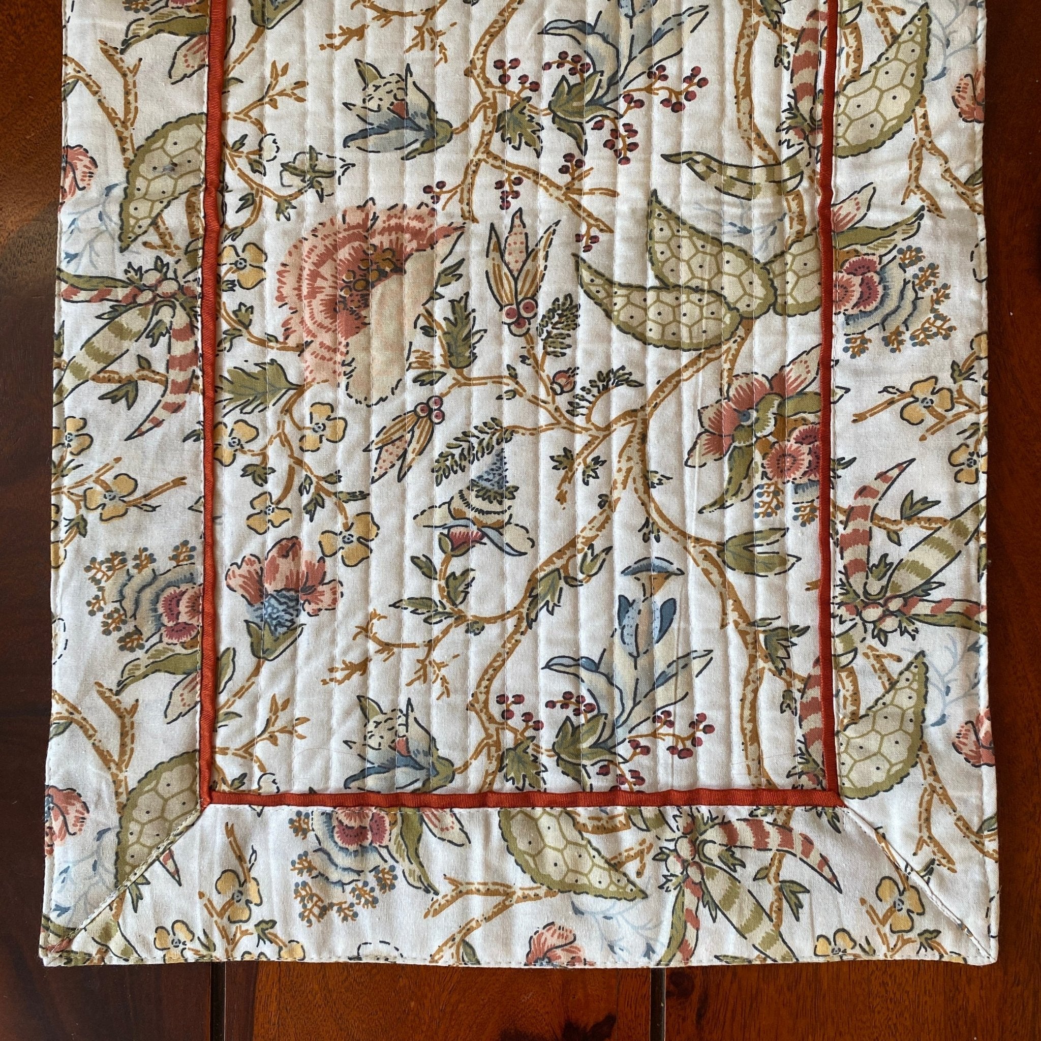 Sunkissed Peony Garden Print Table Runner, 100% cotton, 15" x 72" - Coral Slub - 