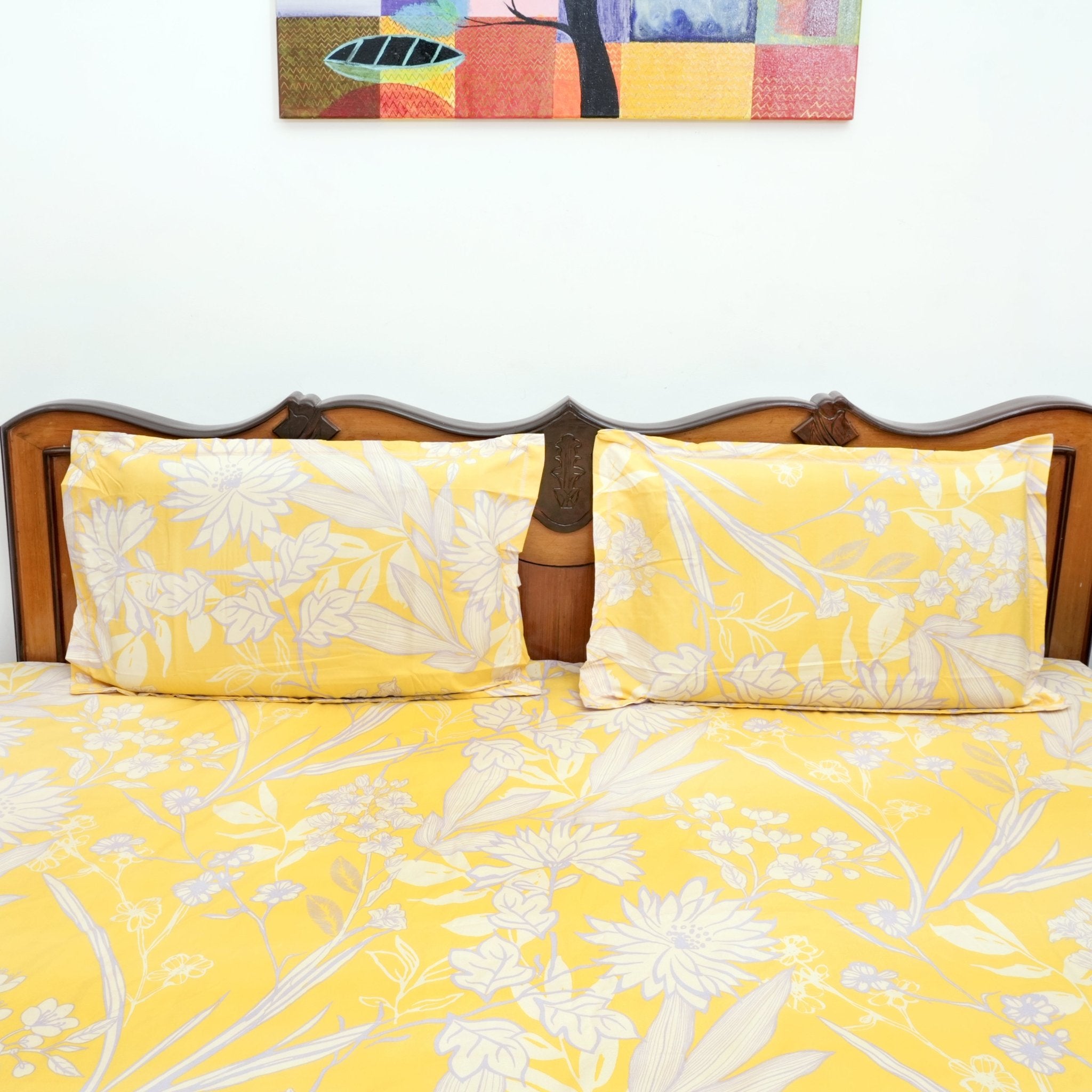 Sunny Meadows Double Bed Sheet Set, 90" x 100" - Coral Slub - 