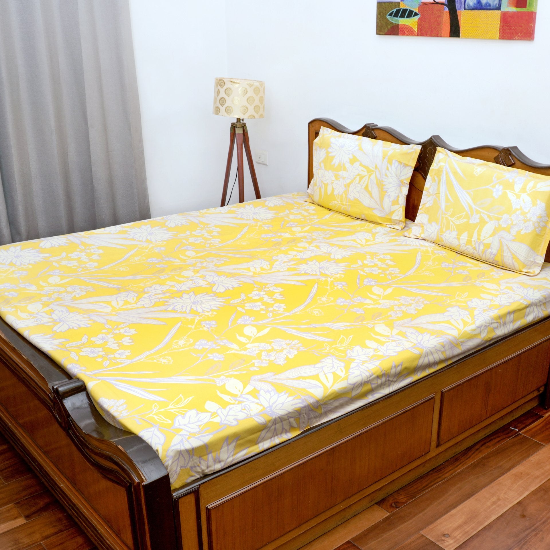 Sunny Meadows Double Bed Sheet Set, 90" x 100" - Coral Slub - 