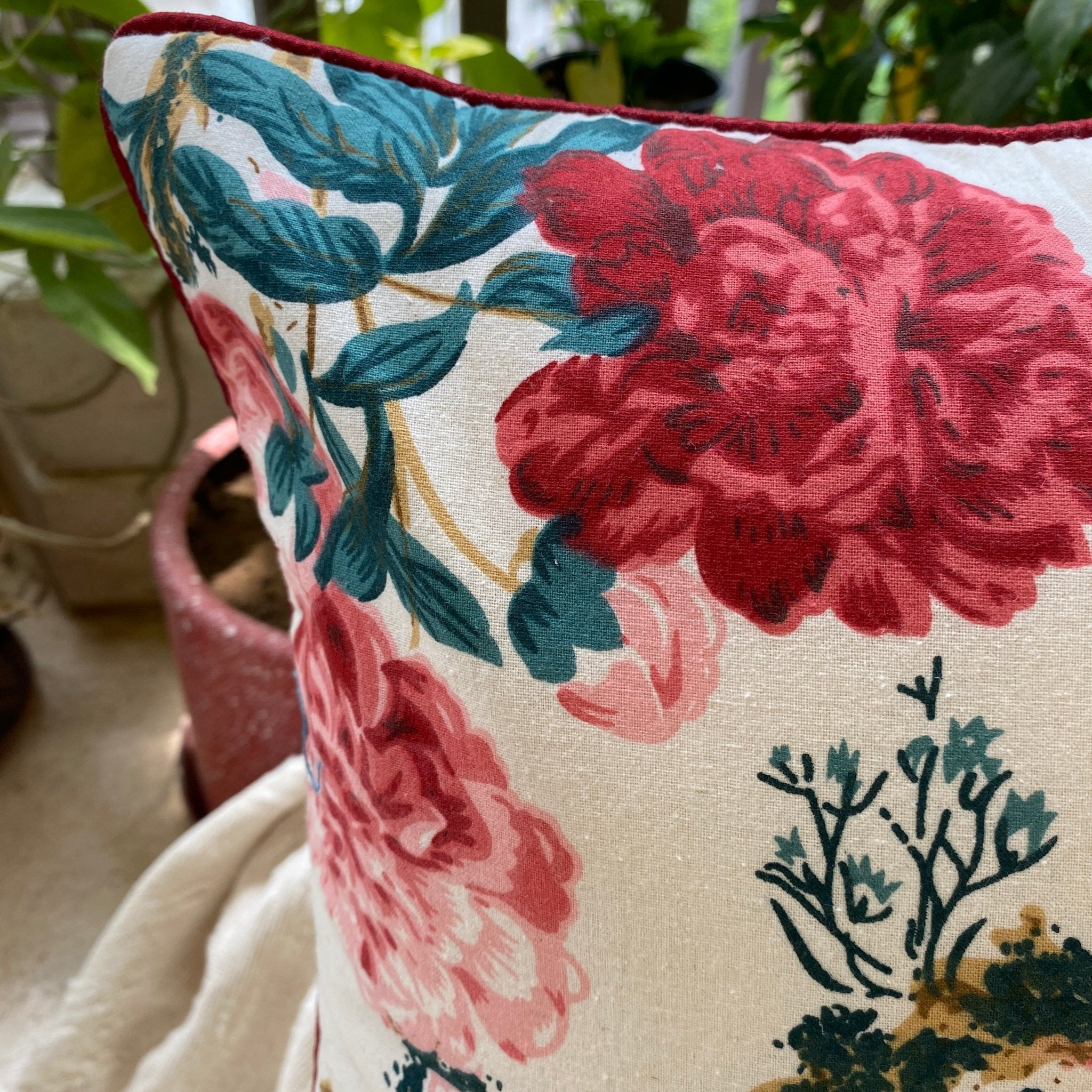 Surkhi Maroon Cushion Cover, Pack of 2, 16" x 16" - Coral Slub - 