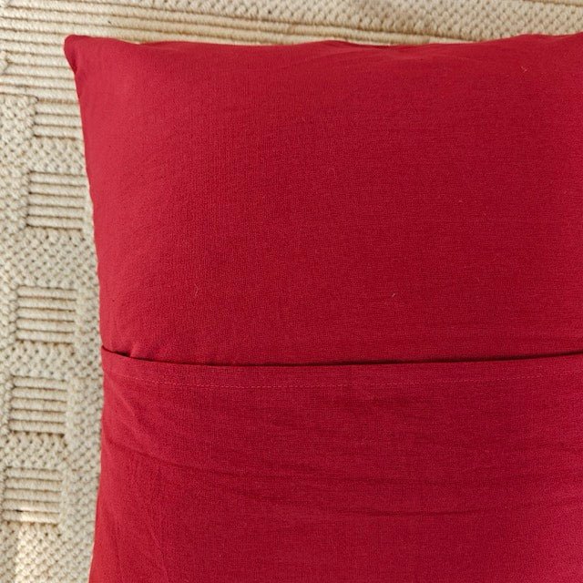Surmai Ajrak Print Cushion Cover, 16" x 16", Pack of 1 - Coral Slub -
