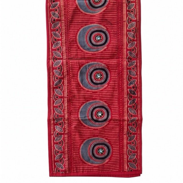Surmai Ajrak Print Table Runner - Coral Slub -