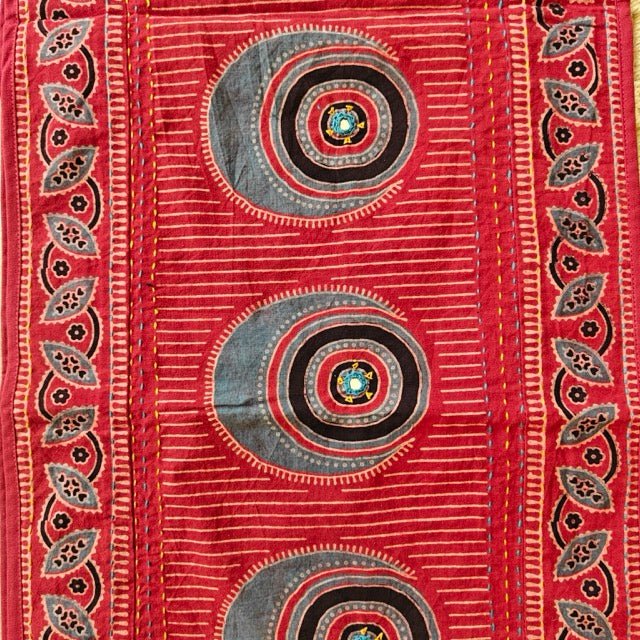 Surmai Ajrak Print Table Runner - Coral Slub -