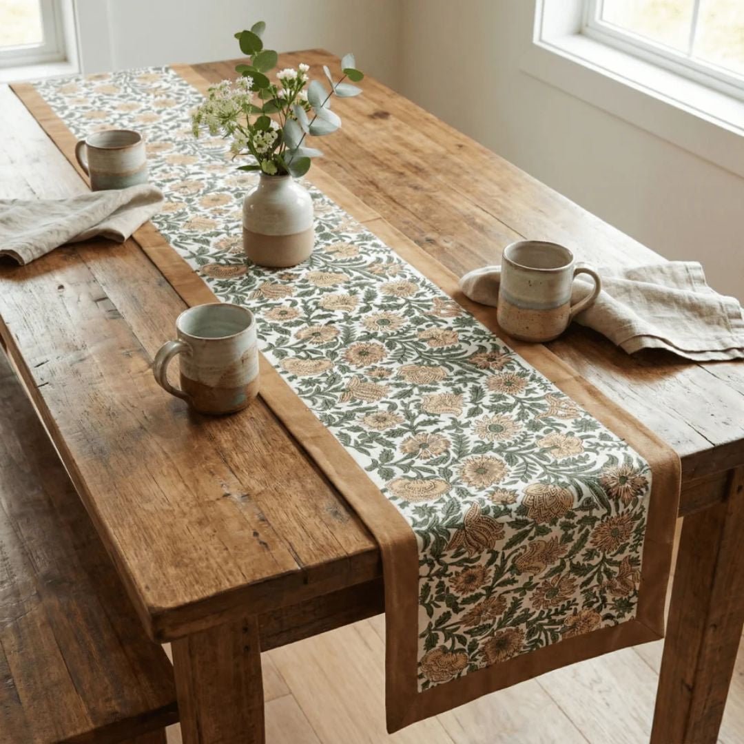 Surmai Table Runner, 100% cotton, 12" X 72" - Coral Slub - 