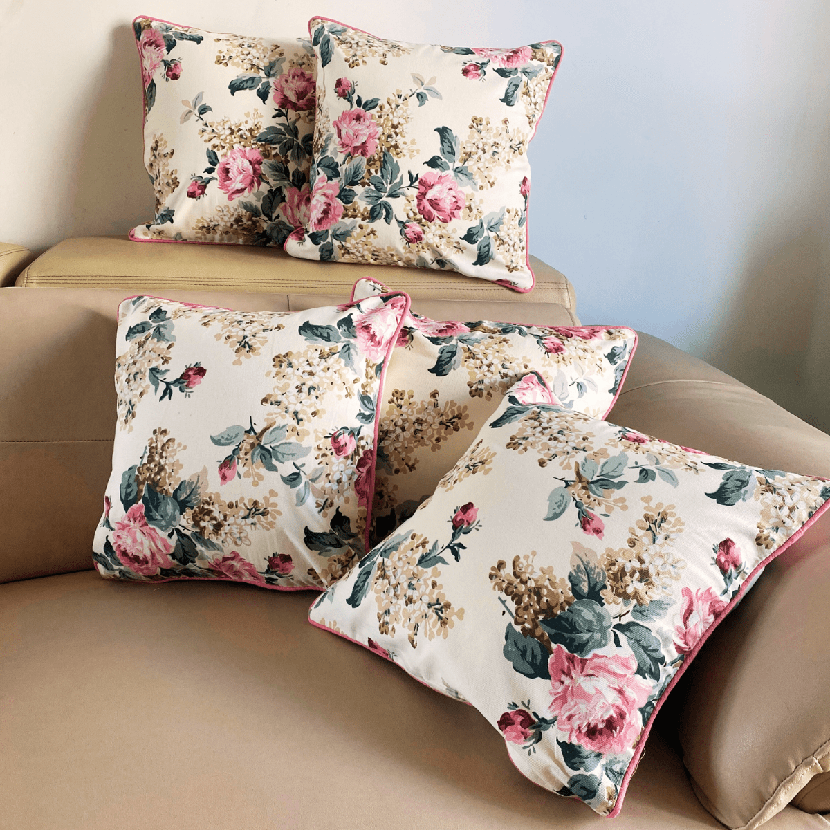 Tapestry Printed Cushion Covers, 16" x 16", Pack of 5 - Coral Slub - 