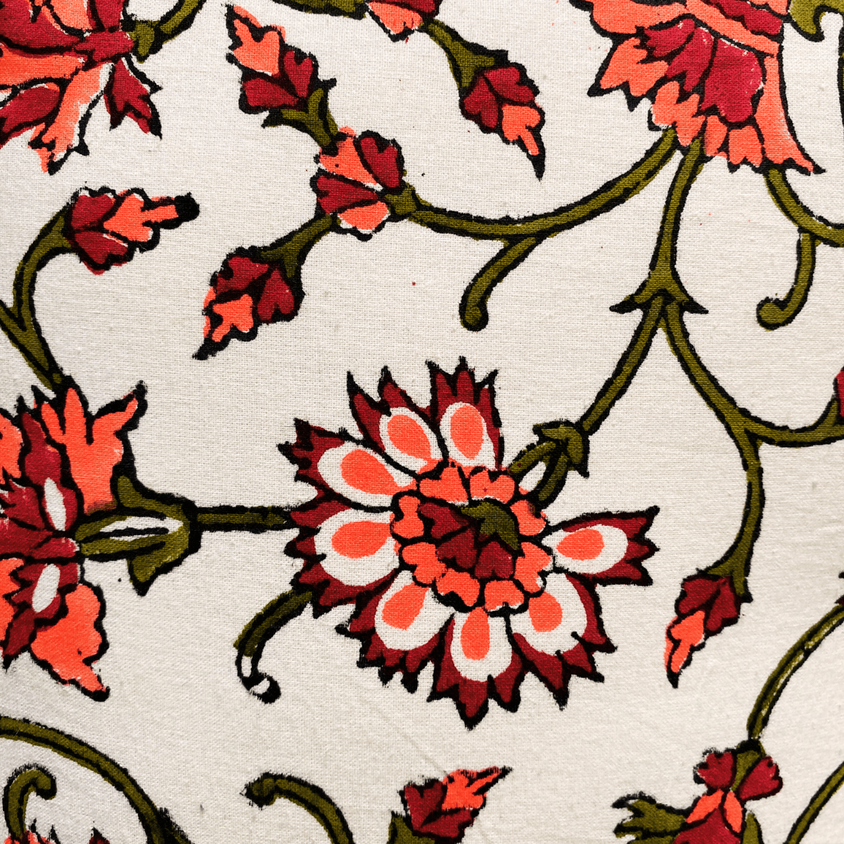 Taraash Hand Block Printed Cushion Covers, 16" x 16", Pack of 5 - Coral Slub - 