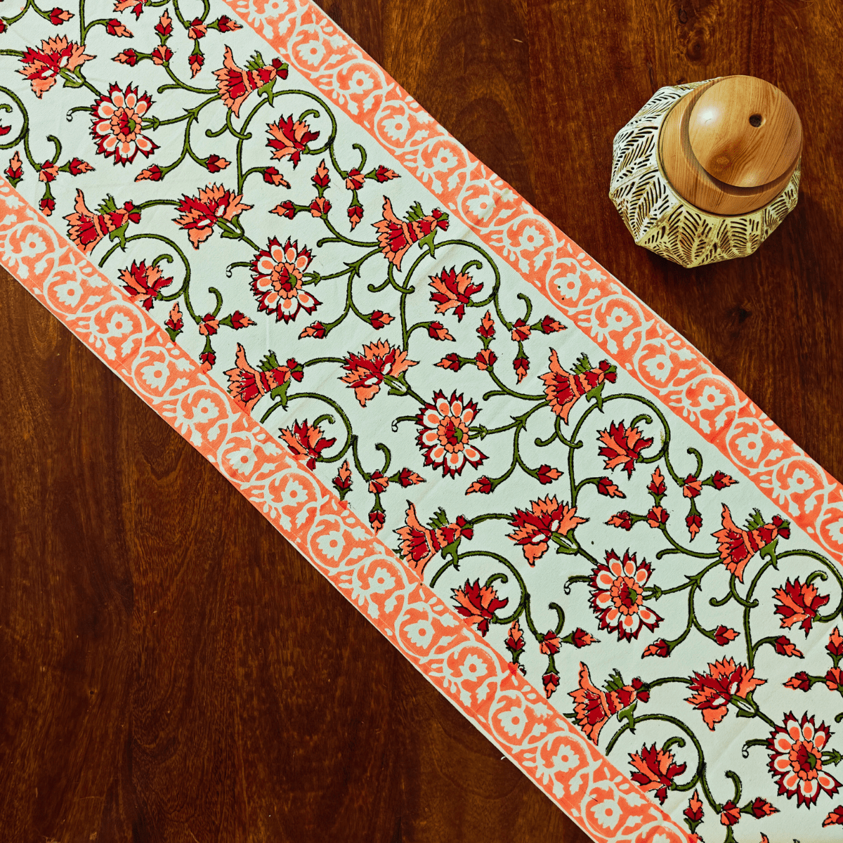Taraash Table Runner, 100% cotton, 13" X 72" - Coral Slub - 