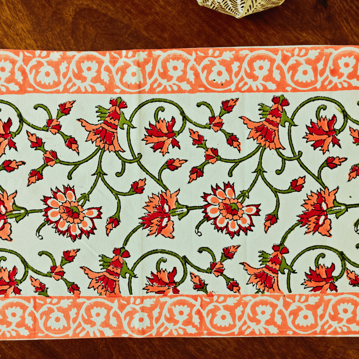 Taraash Table Runner, 100% cotton, 13" X 72" - Coral Slub - 
