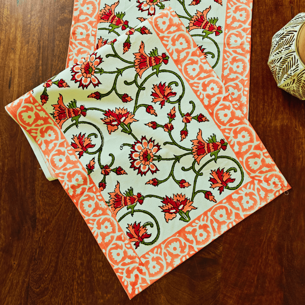 Taraash Table Runner, 100% cotton, 13" X 72" - Coral Slub - 
