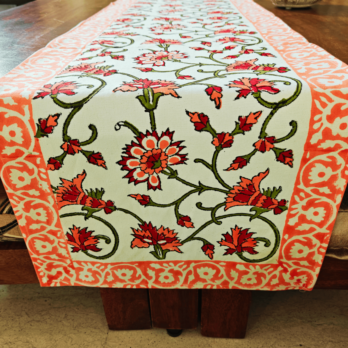Taraash Table Runner, 100% cotton, 13" X 72" - Coral Slub - 