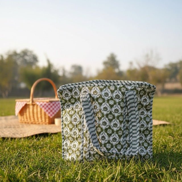 Tarai Block Print Tote Bag - Coral Slub - 