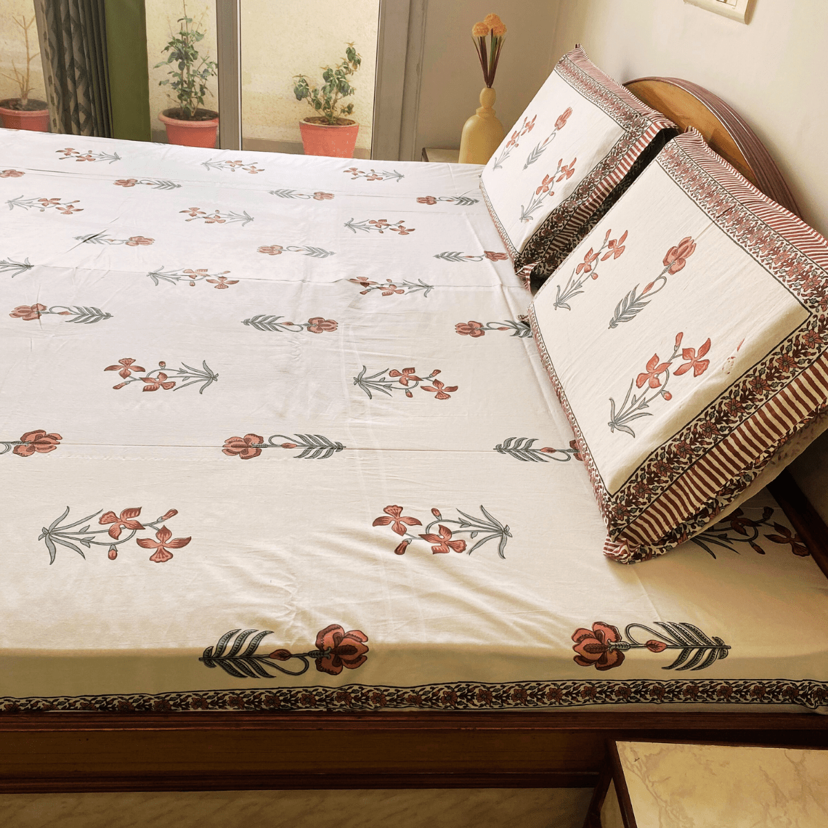 Tarak Bedsheet Set 100% Cotton, King Size, 100" x 108" - Coral Slub - 