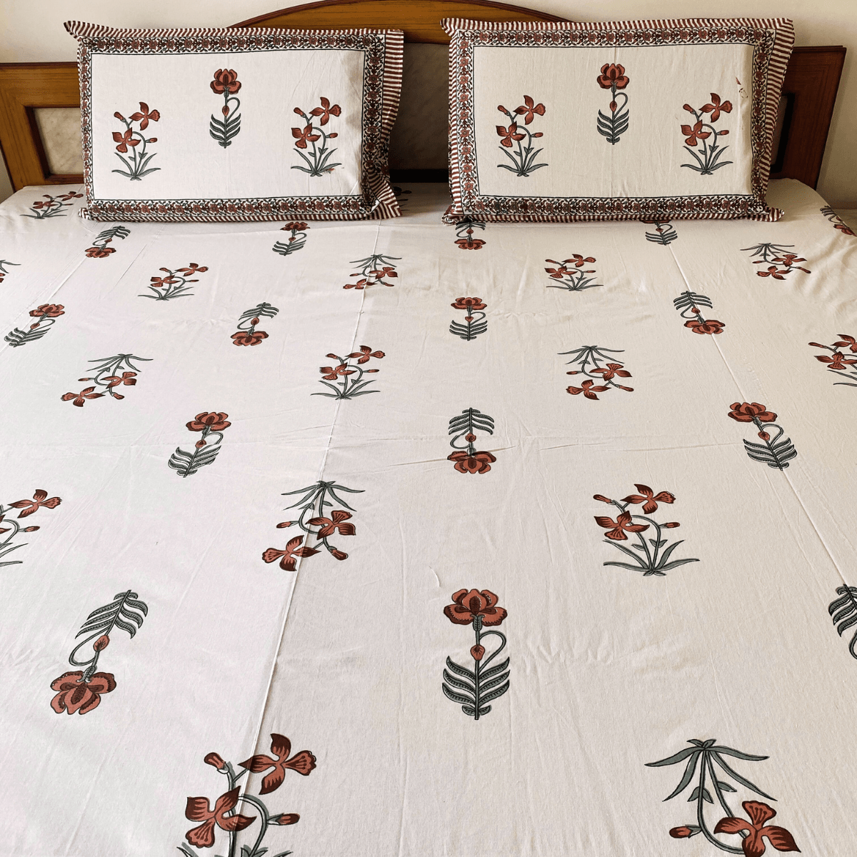 Tarak Bedsheet Set 100% Cotton, King Size, 100" x 108" - Coral Slub - 