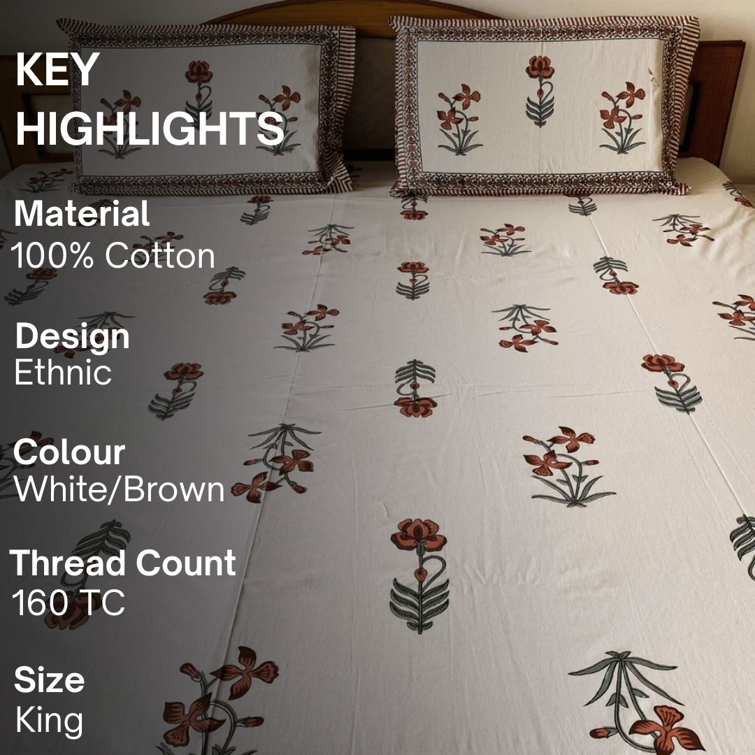 Tarak Bedsheet Set 100% Cotton, King Size, 100" x 108" - Coral Slub - 