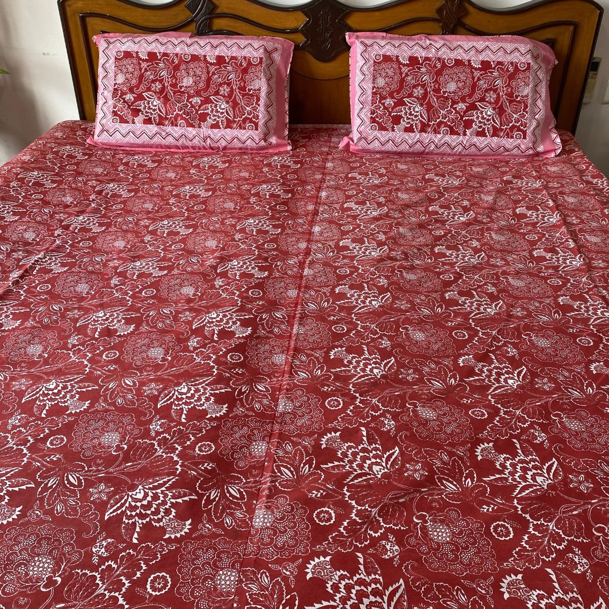 Tarang Bedsheet Set 100% Cotton, King Size, 100" x 108" - Coral Slub - 