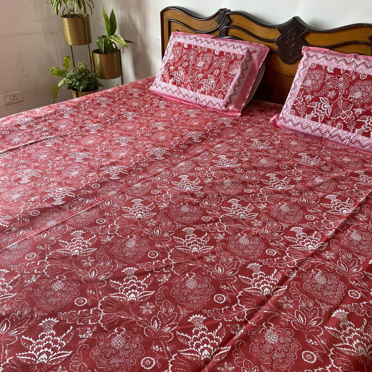 Tarang Bedsheet Set 100% Cotton, King Size, 100" x 108" - Coral Slub - 