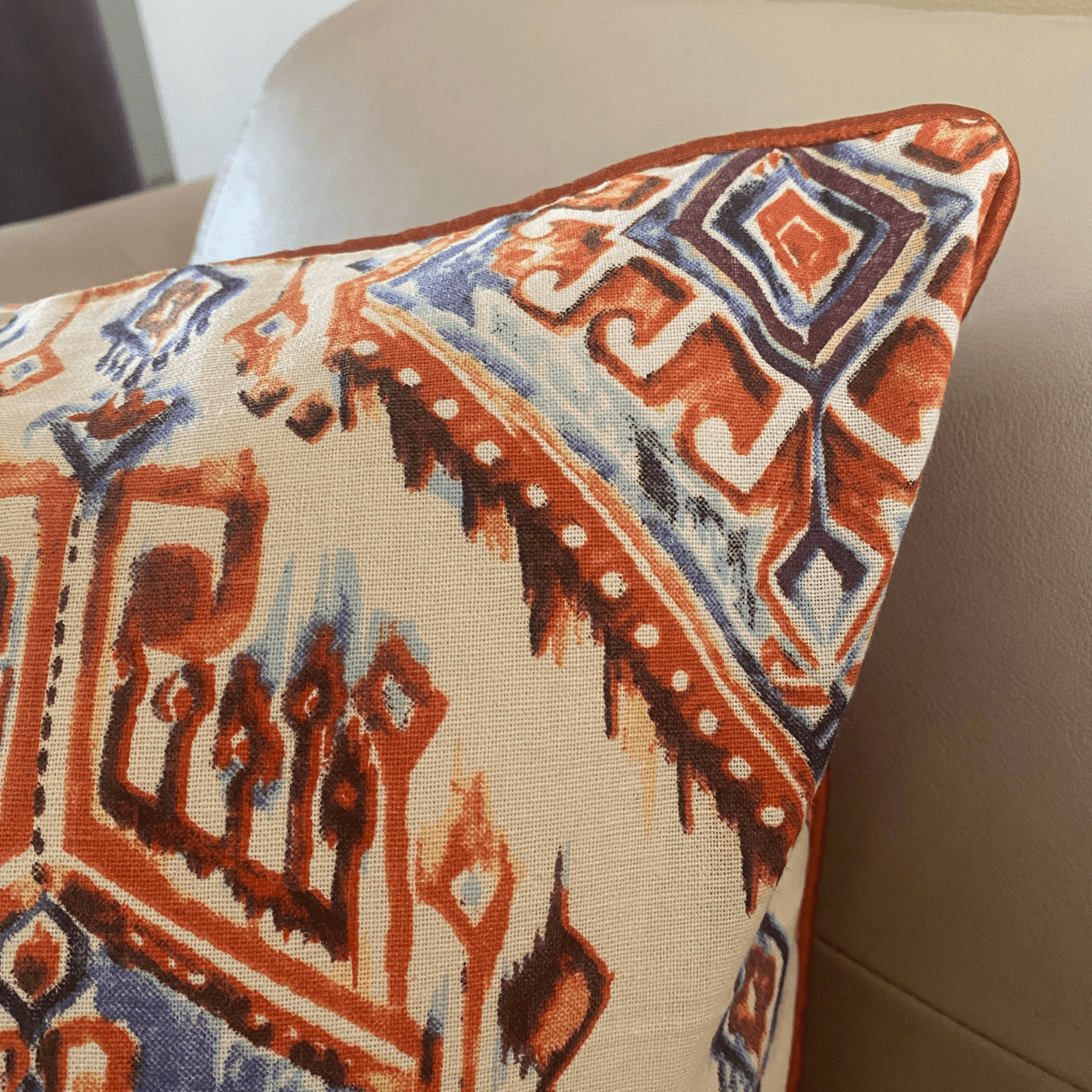 Terracotta Printed Cushion Covers, 16" x 16", Pack of 5 - Coral Slub - 