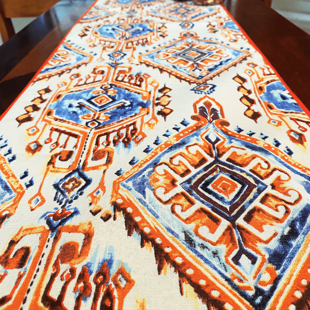 Terracotta Printed Table Runner, 100% cotton, 13" x 72" - Coral Slub - 
