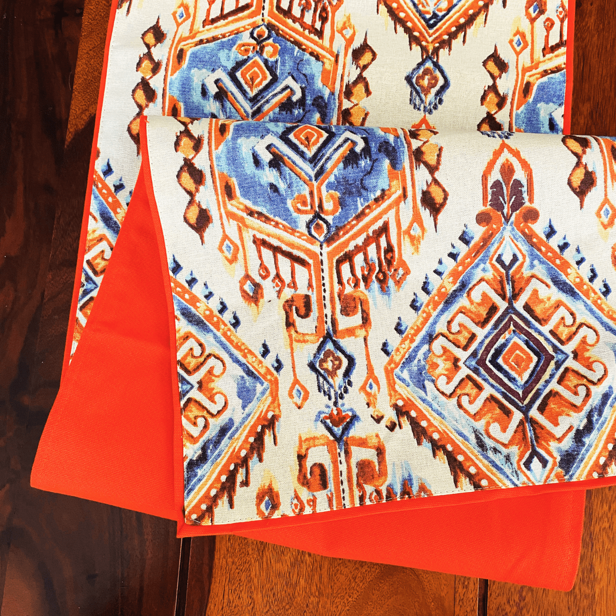 Terracotta Printed Table Runner, 100% cotton, 13" x 72" - Coral Slub - 