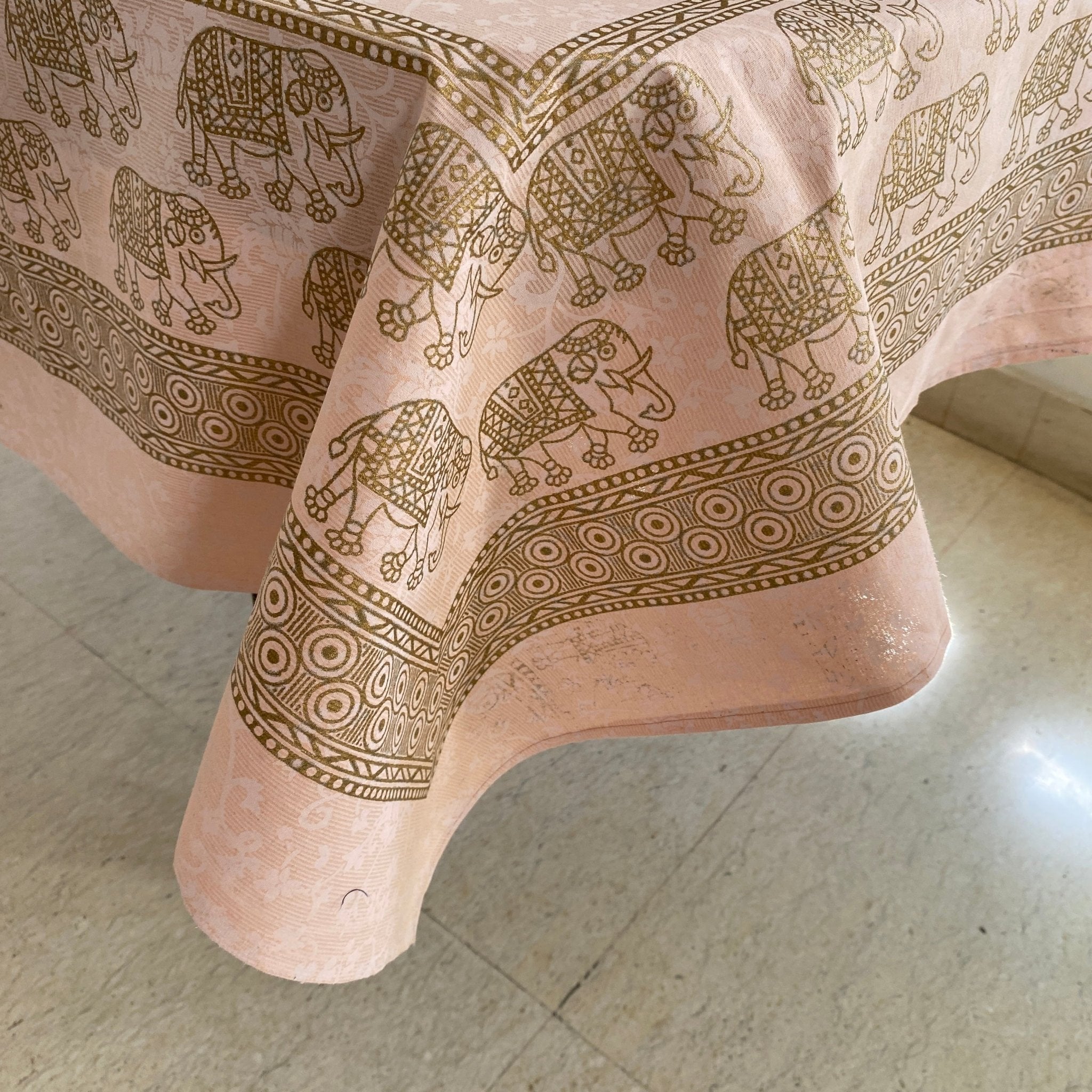 Tropical Peach 6 Seater Dining Table Cover, 100% Cotton, 60" x 90" - Coral Slub - 