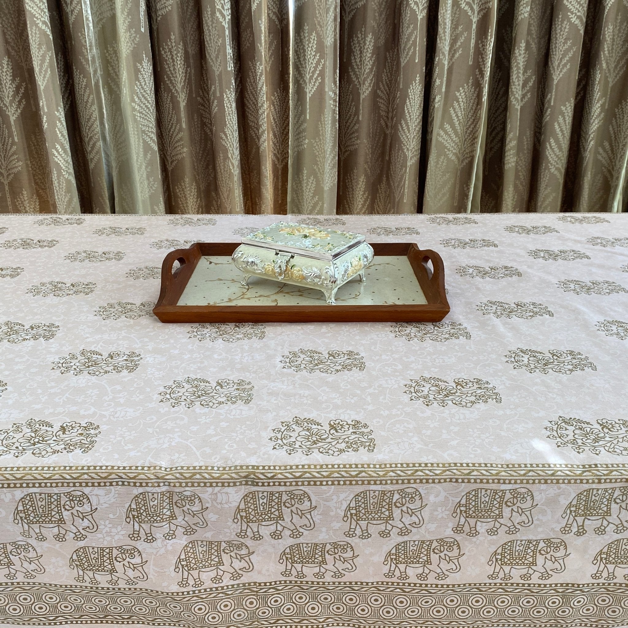 Tropical Peach 6 Seater Dining Table Cover, 100% Cotton, 60" x 90" - Coral Slub - 