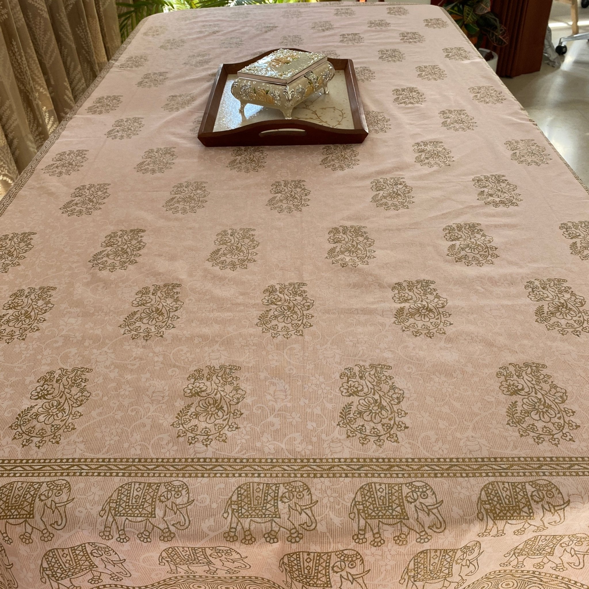 Tropical Peach 6 Seater Dining Table Cover, 100% Cotton, 60" x 90" - Coral Slub - 