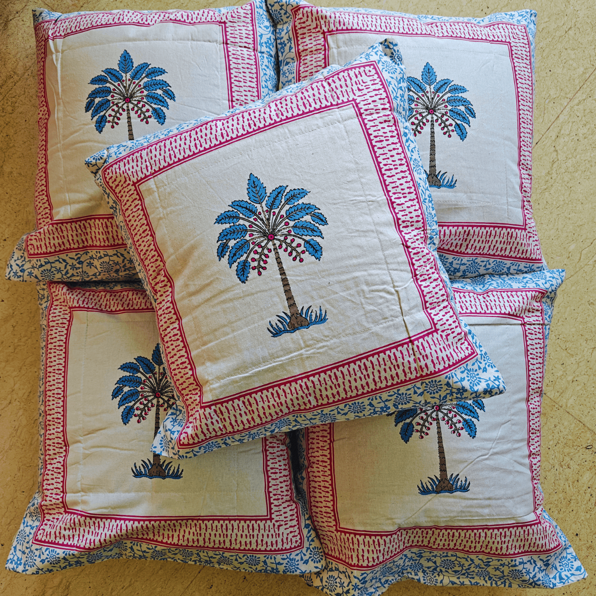 Tvara Cushion Cover Set – 100% Cotton – 16" x 16" (Set of 5) - Coral Slub - 