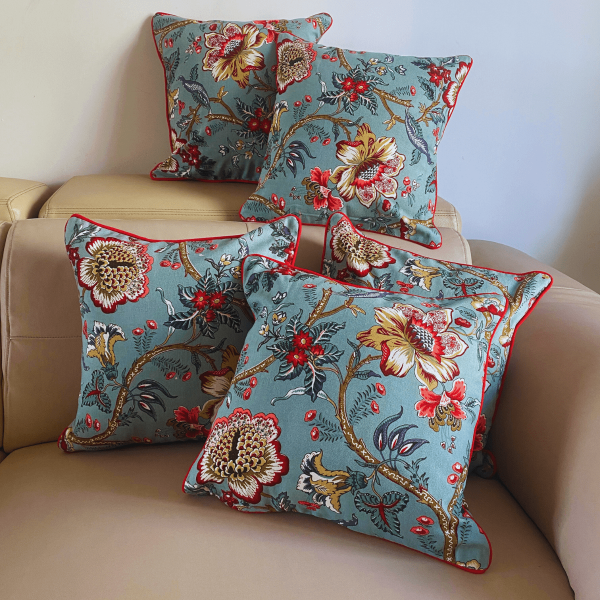 Twilight Printed Cushion Covers, 16" x 16", Pack of 5 - Coral Slub - 