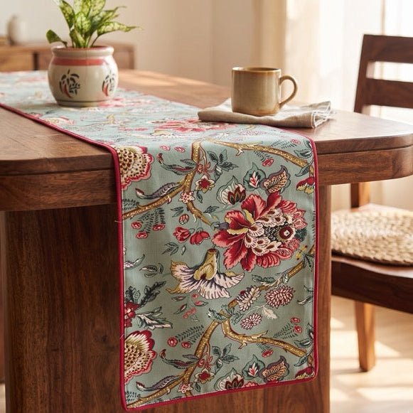 Twilight Printed Table Runner - Coral Slub -