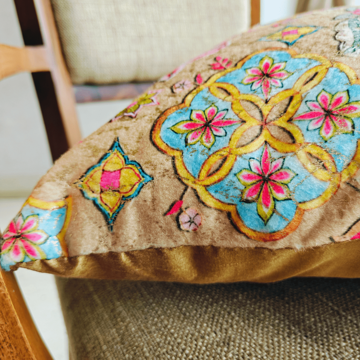 Utsav Cushion Cover Set – Polyester Velvet – 16" x 16" (Pack of 2) - Coral Slub - 