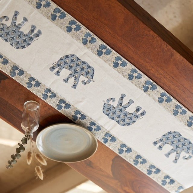 Vanika Block Print Runner - Coral Slub -