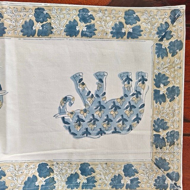 Vanika Block Print Runner - Coral Slub -