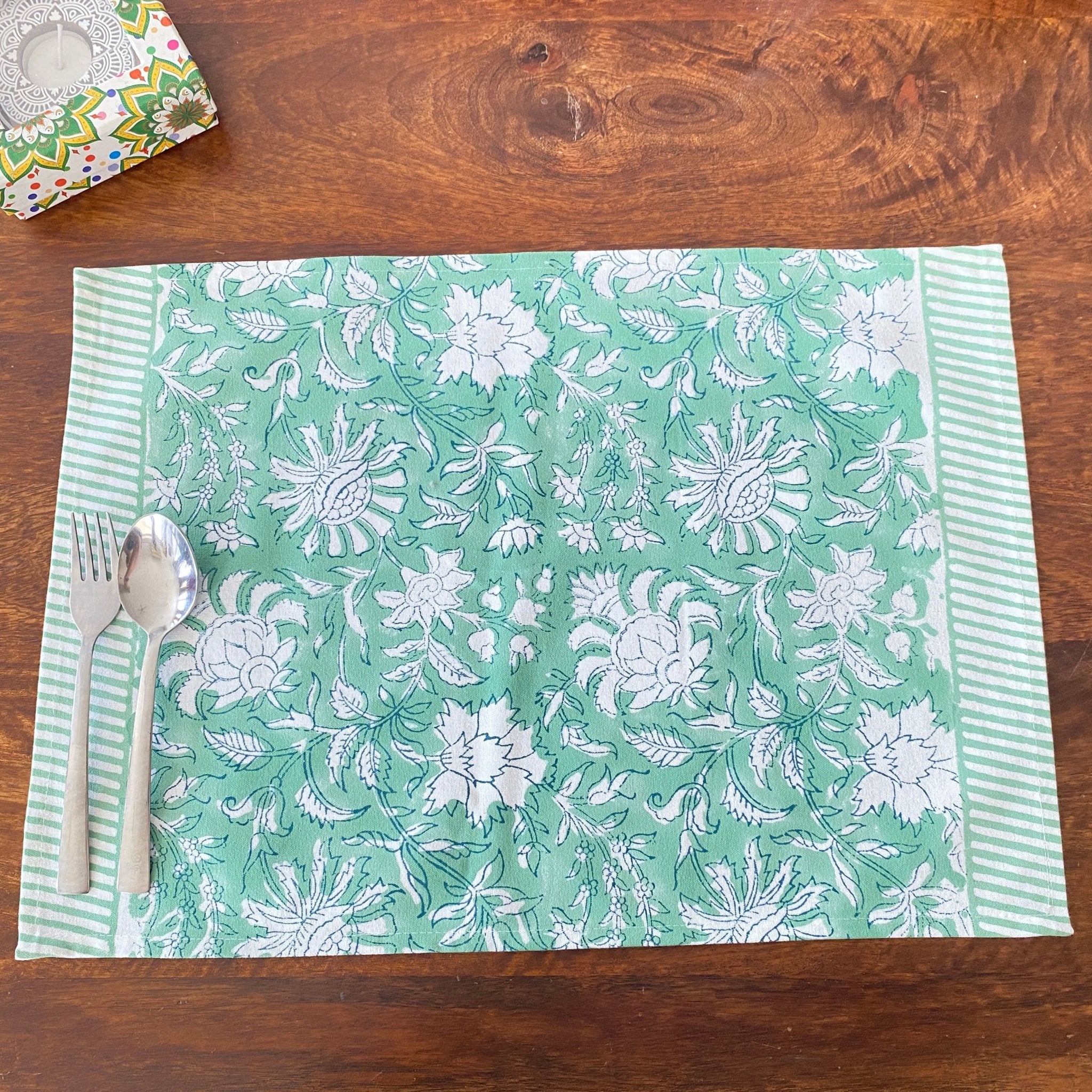 Vasanta Hand Block Print Placemats, 12" x 18", Set of 6 (Copy) - Coral Slub - 