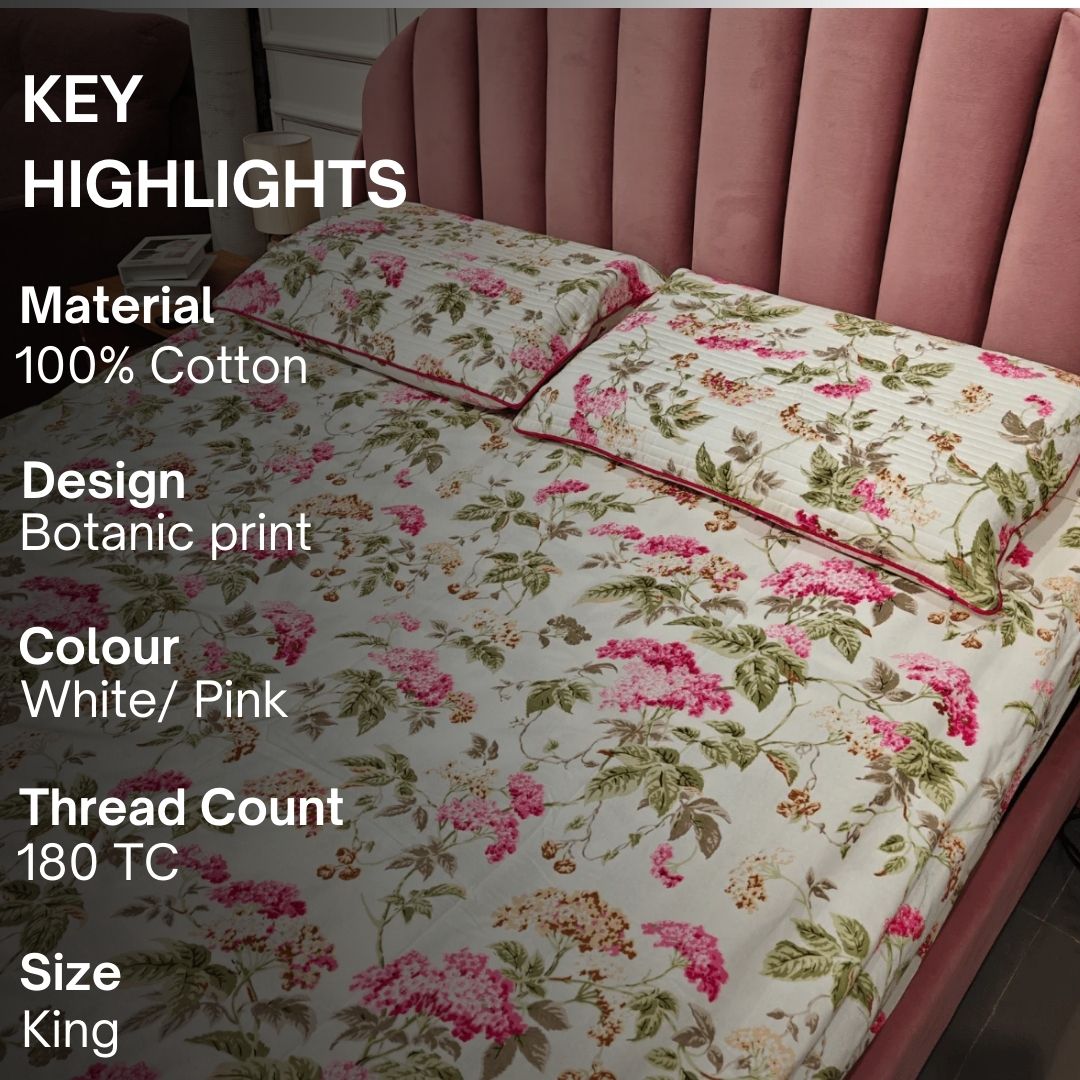 Velvet Flora Bedsheet Set, King Size - Coral Slub - 
