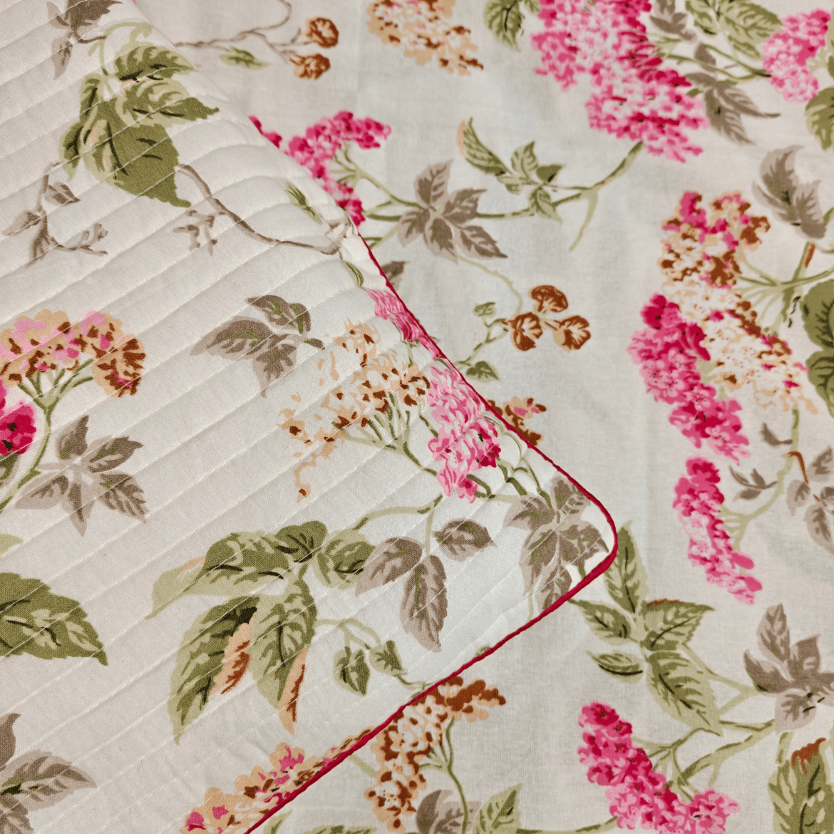 Velvet Flora King Size Bedsheet Set (108" x 108") – 100% Cotton, Quilted Pillow Covers - Coral Slub - 