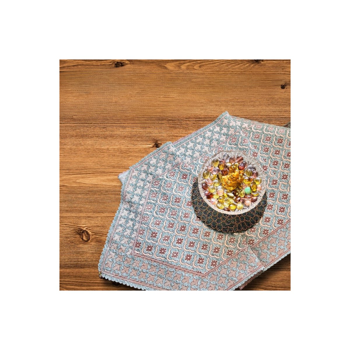 Velvet Mosaic Table Runner 17" x 72" - Coral Slub - 