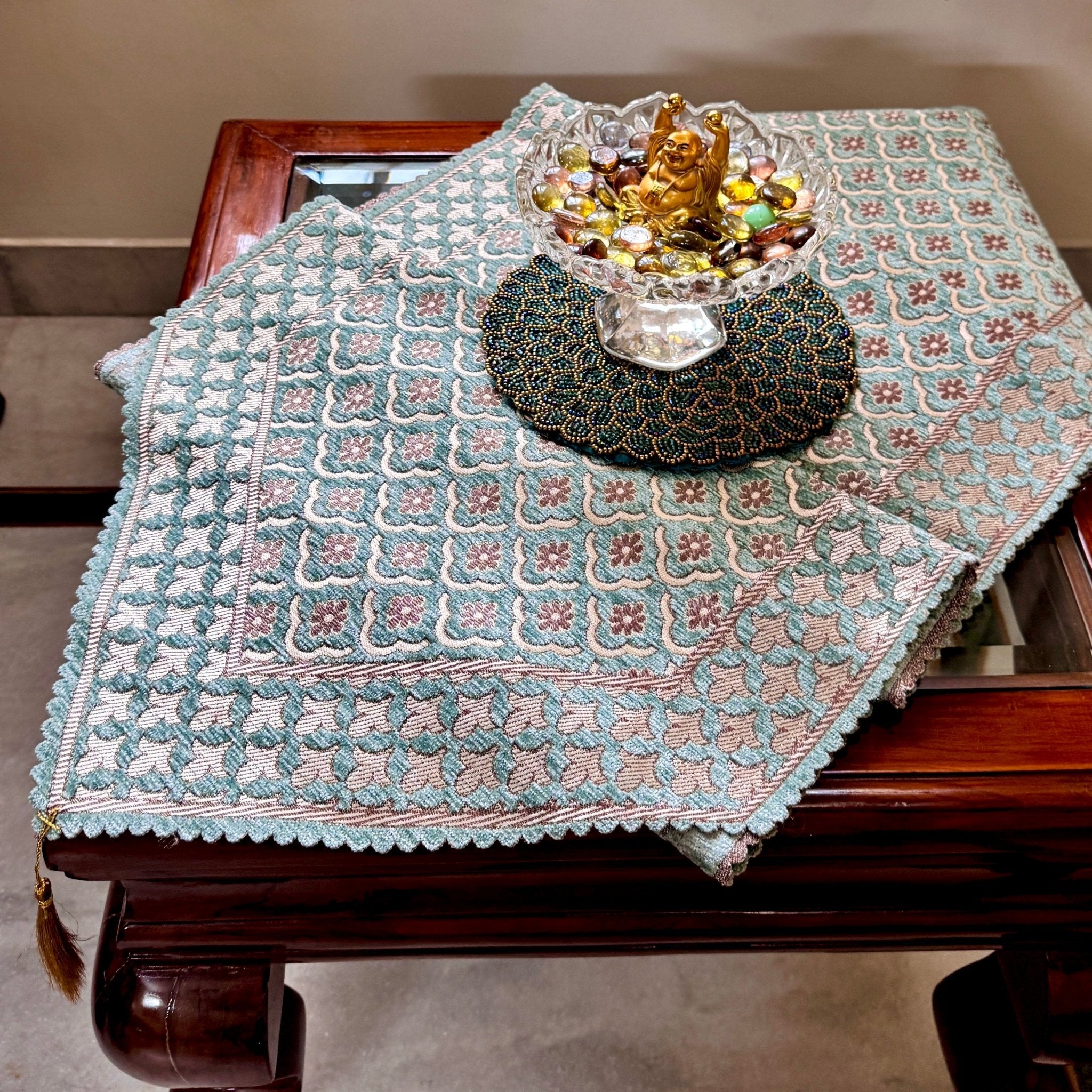 Velvet Mosaic Table Runner 17" x 72" - Coral Slub - 