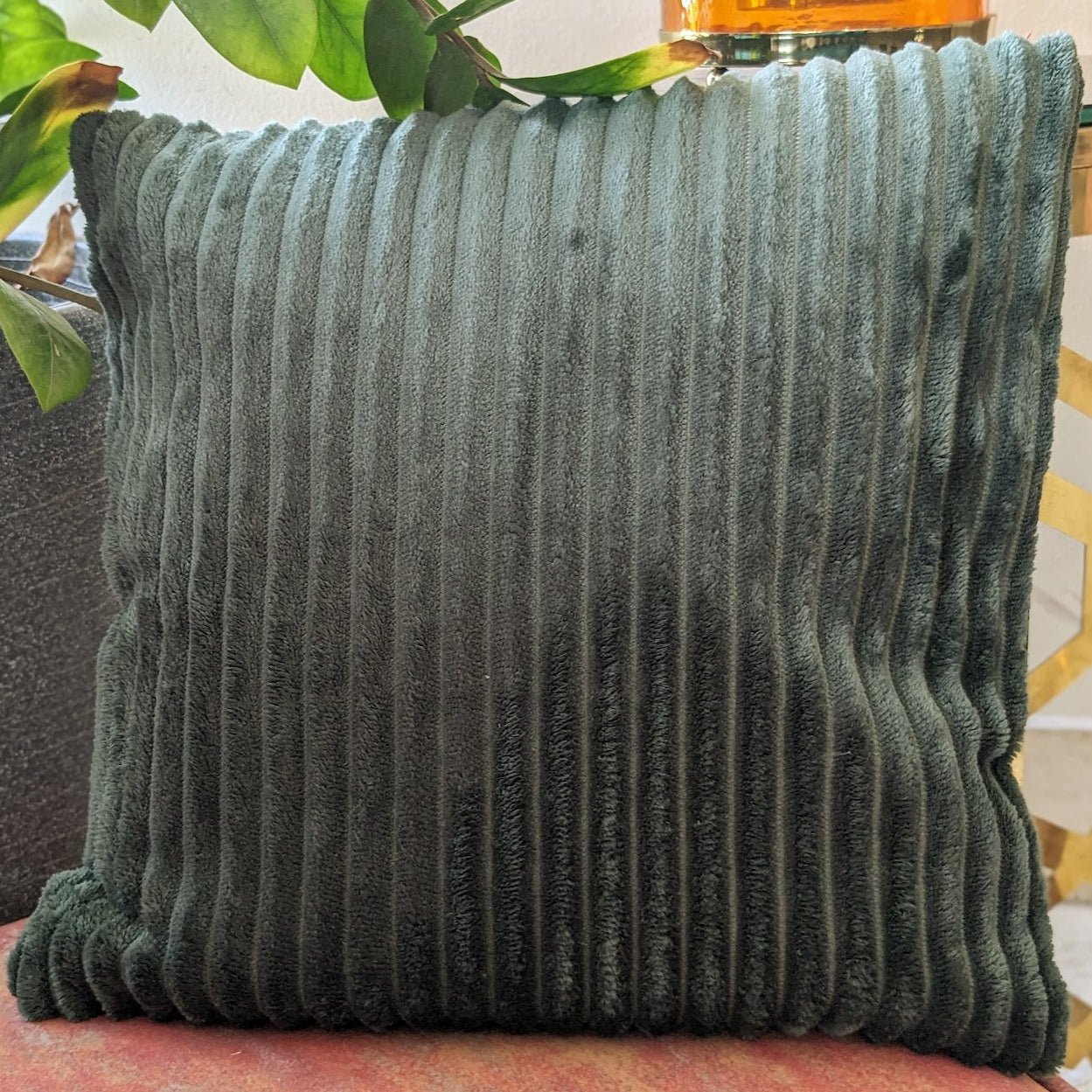 Velvet Trail Moss Cushion Cover, Pack of 2, 16" x 16" - Coral Slub - 